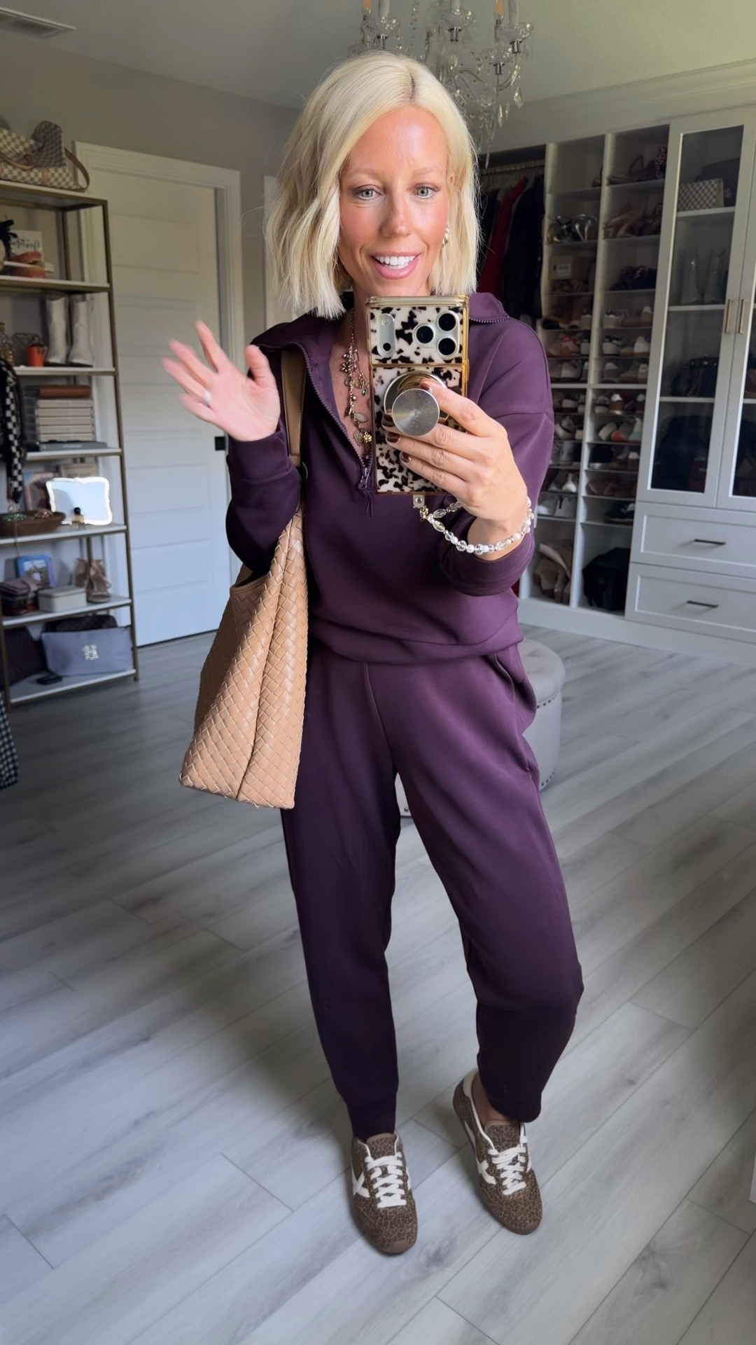 I love this color!!!!$ I accidentally got a medium pants and need small! Wearing small in the top! Shoes for TTS
