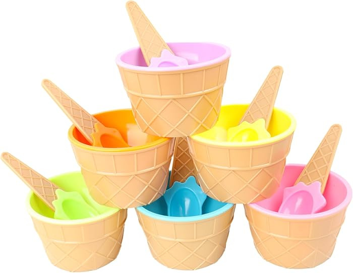6 PCS Reusable Plastic Ice Cream Bowls with Spoons Colorful Cartoon Ice Cream Cups for Sundaes, F... | Amazon (US)
