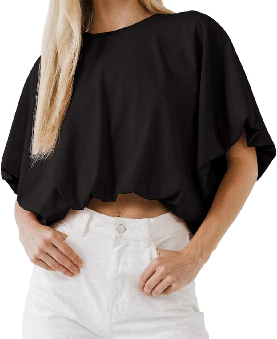 Women's Summer Crewneck Crop Tops Short Sleeve Casual Loose Cropped T Shirts | Amazon (US)