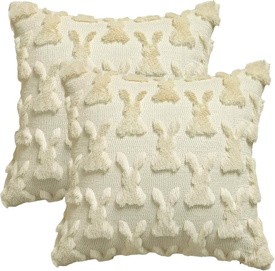 AVOIN colorlife Easter Rabbits Beige Throw Pillow Cover, 18 x 18 Inch Bunny Soft Plush Faux Fur J... | Amazon (CA)