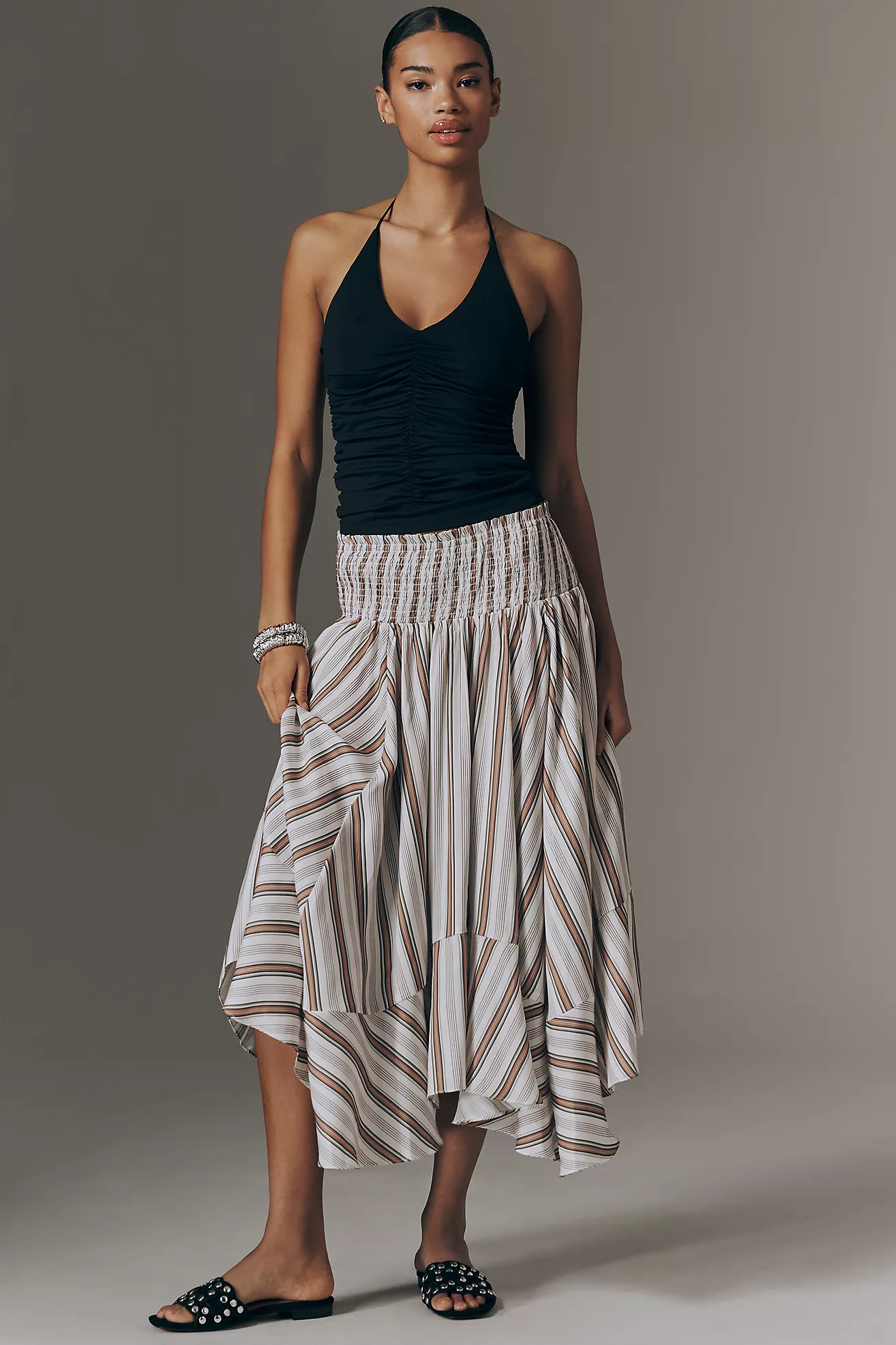 By Anthropologie Smocked-Waist Asymmetric Skirt | Anthropologie (US)