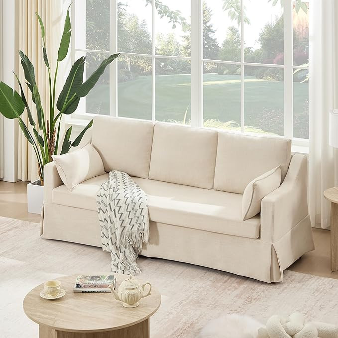 Tbfit 80.7" Slipcovered Couch, 3 Seater Sofa, Vintage Sofas with Removable Cover, Pocket Spring C... | Amazon (US)