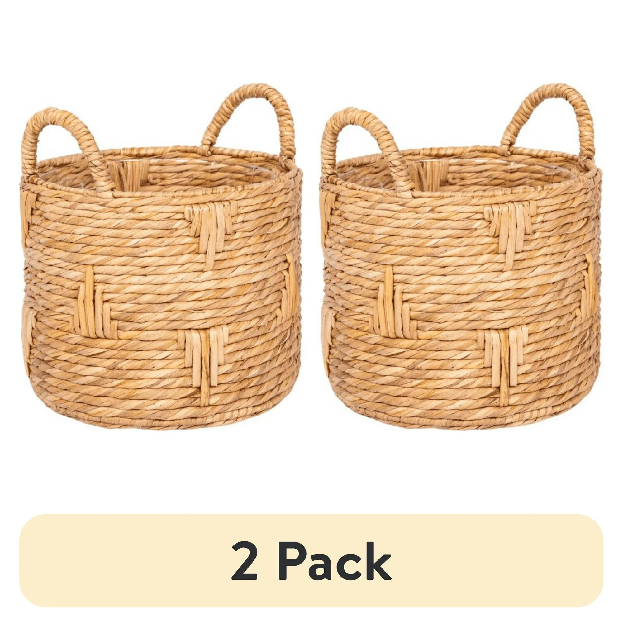(2 pack) Better Homes & Gardens Athena 12" Round Bulrush Basket Planter | Walmart (US)
