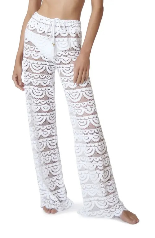 PQ SWIM Malibu Lace Cover-Up Pants in Water Lily at Nordstrom, Size Medium | Nordstrom