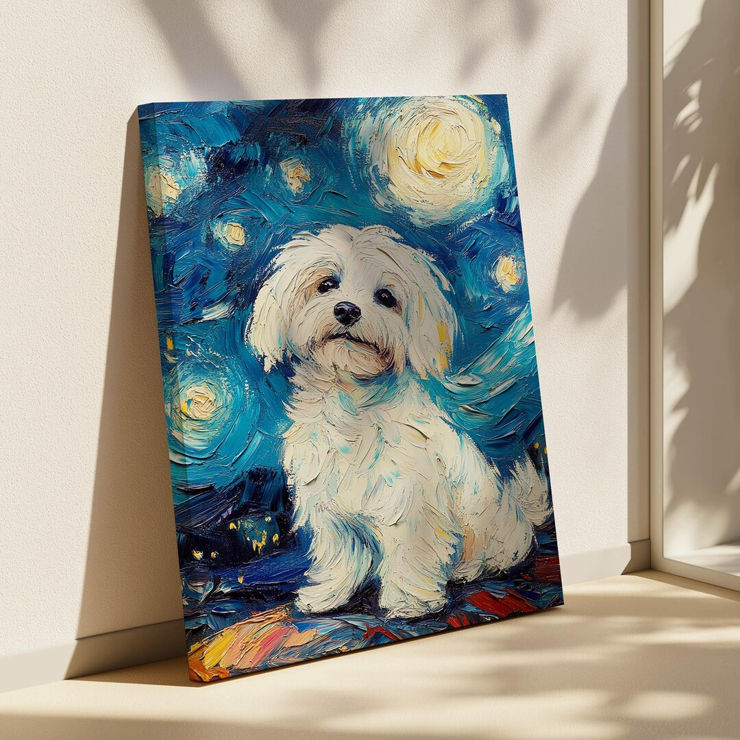 Coton De Tulear Starry Night Canvas Art Van Gogh Inspired Dog Artwork - Etsy | Etsy (US)