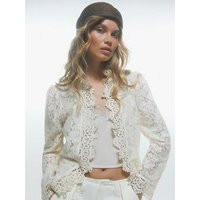 River Island Lace Detail Drummer Jacket, Cream, Size L, Women | Very (UK)