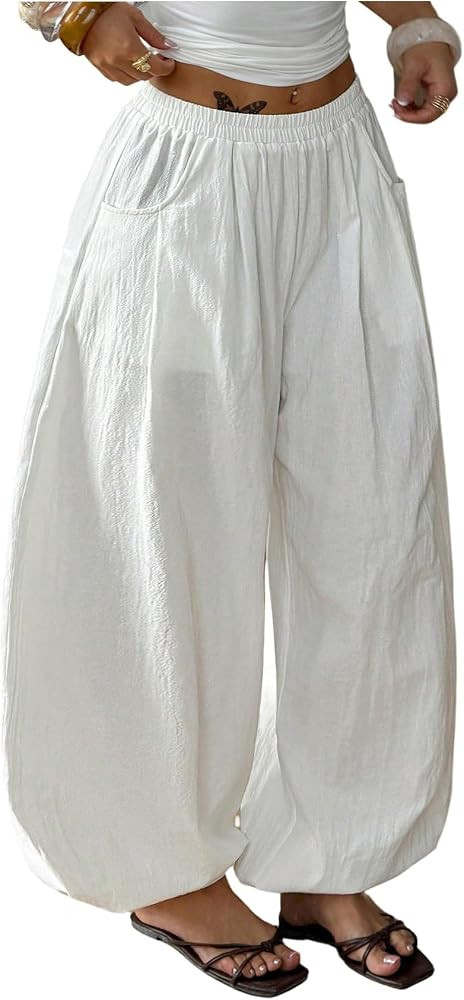 SOLY HUX Women's Balloon Pants Baggy Bloomer Lantern Trousers with Pocket | Amazon (US)