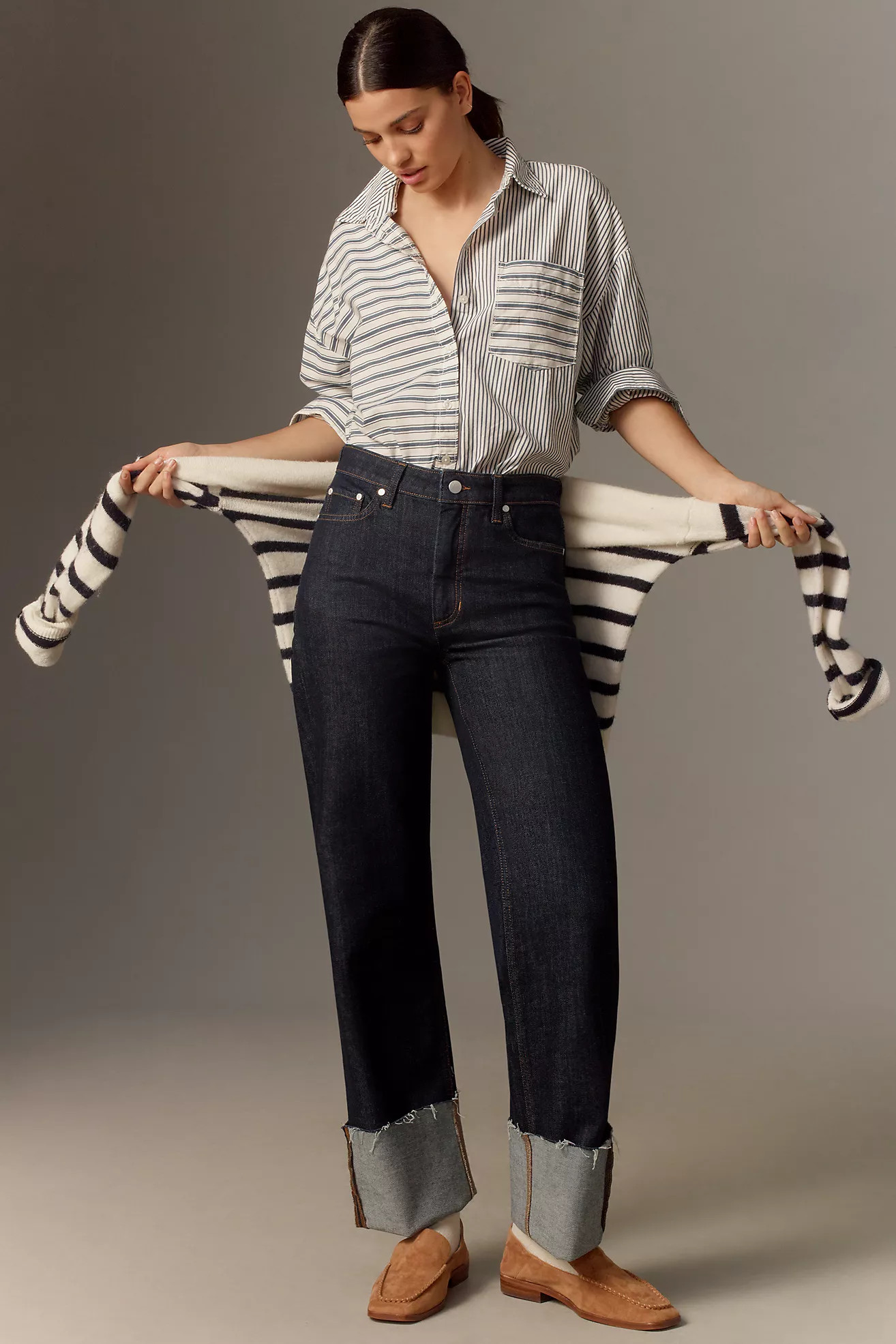 Pilcro High-Rise Cuff Flocked Jeans | Anthropologie (US)