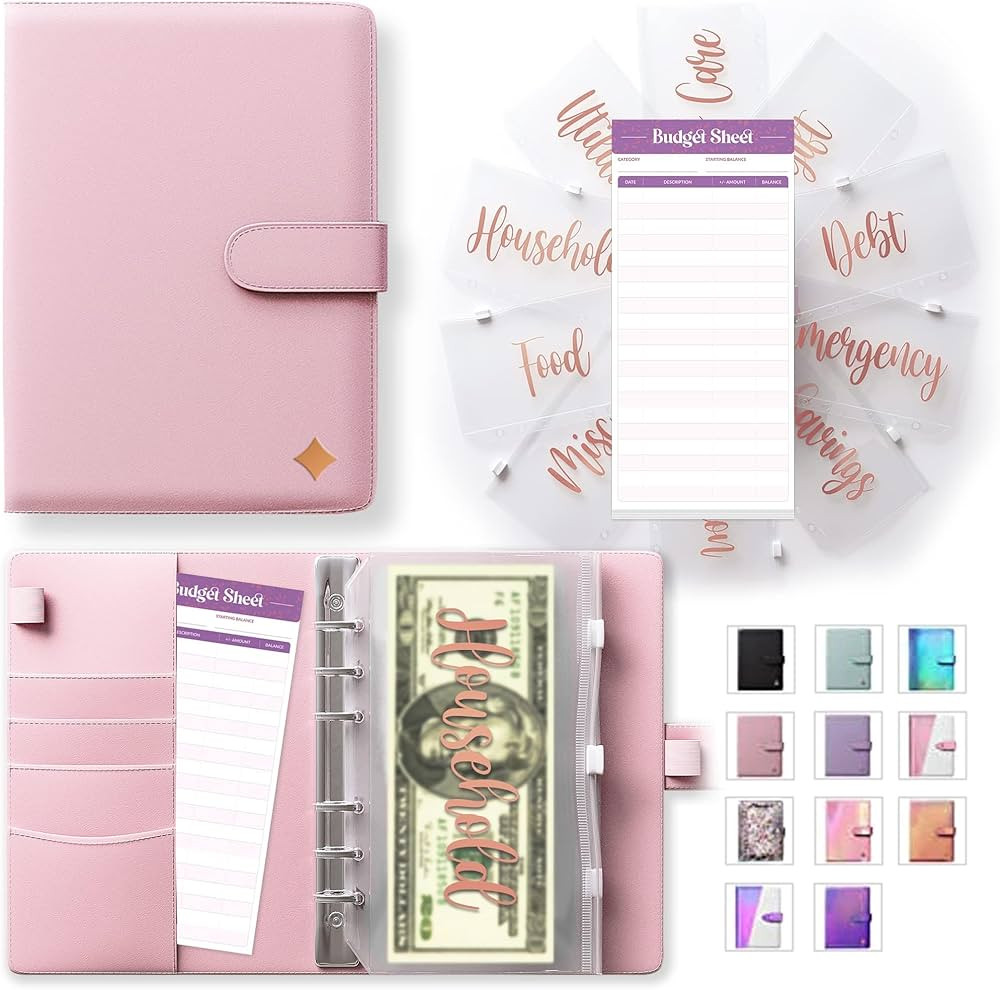 SOUL MAMA Budget Binder with Zipper Envelopes - Pink Money Organizer for Cash, A6 Binder Cash Env... | Amazon (US)