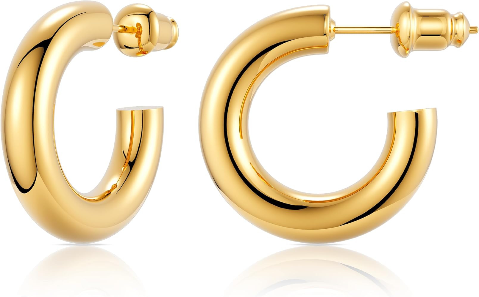 14K Gold Plated Lightweight Chunky Open Hoops | Gold Hoop Earrings for Women | Amazon (US)