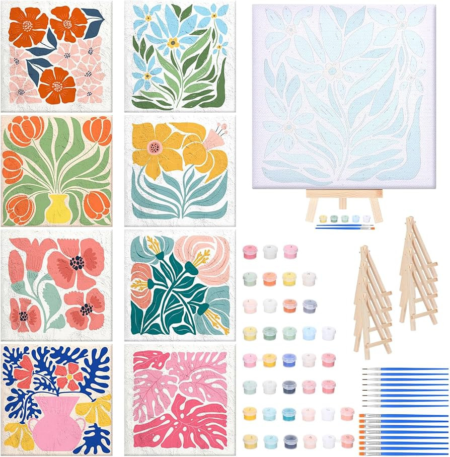 RoundFunny 8 Set Paint by Numbers Kit for Adults with 8x8 Inch Mini Simple Painting Canvas Wooden... | Amazon (US)