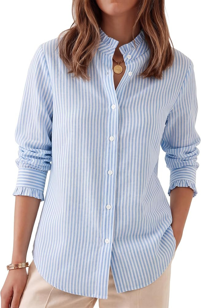 ANRABESS Womens Long Sleeve Button Down Shirts Gingham Blouse | Amazon (US)