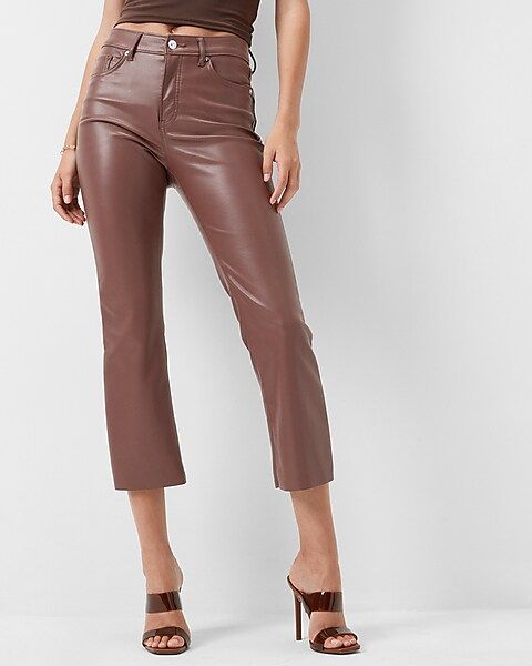 High Waisted Faux Leather Cropped Flare Pant | Express