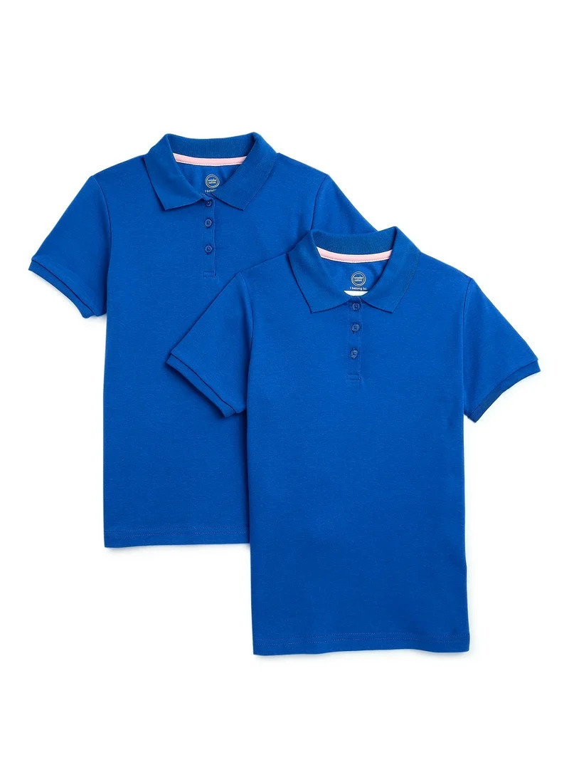 Wonder Nation Girls School Uniform Interlock Short Sleeve Polo Shirt, 2-Pack, Sizes 4-18 - Walmar... | Walmart (US)