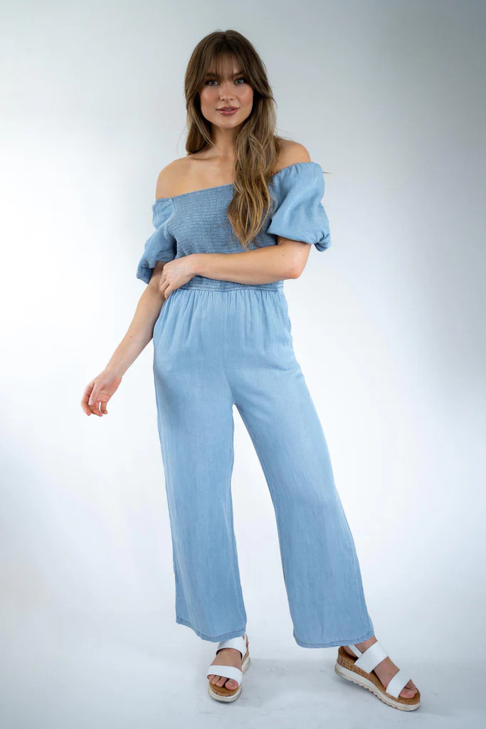 Wynona Smocked Jumpsuit - Denim | Three Bird Nest