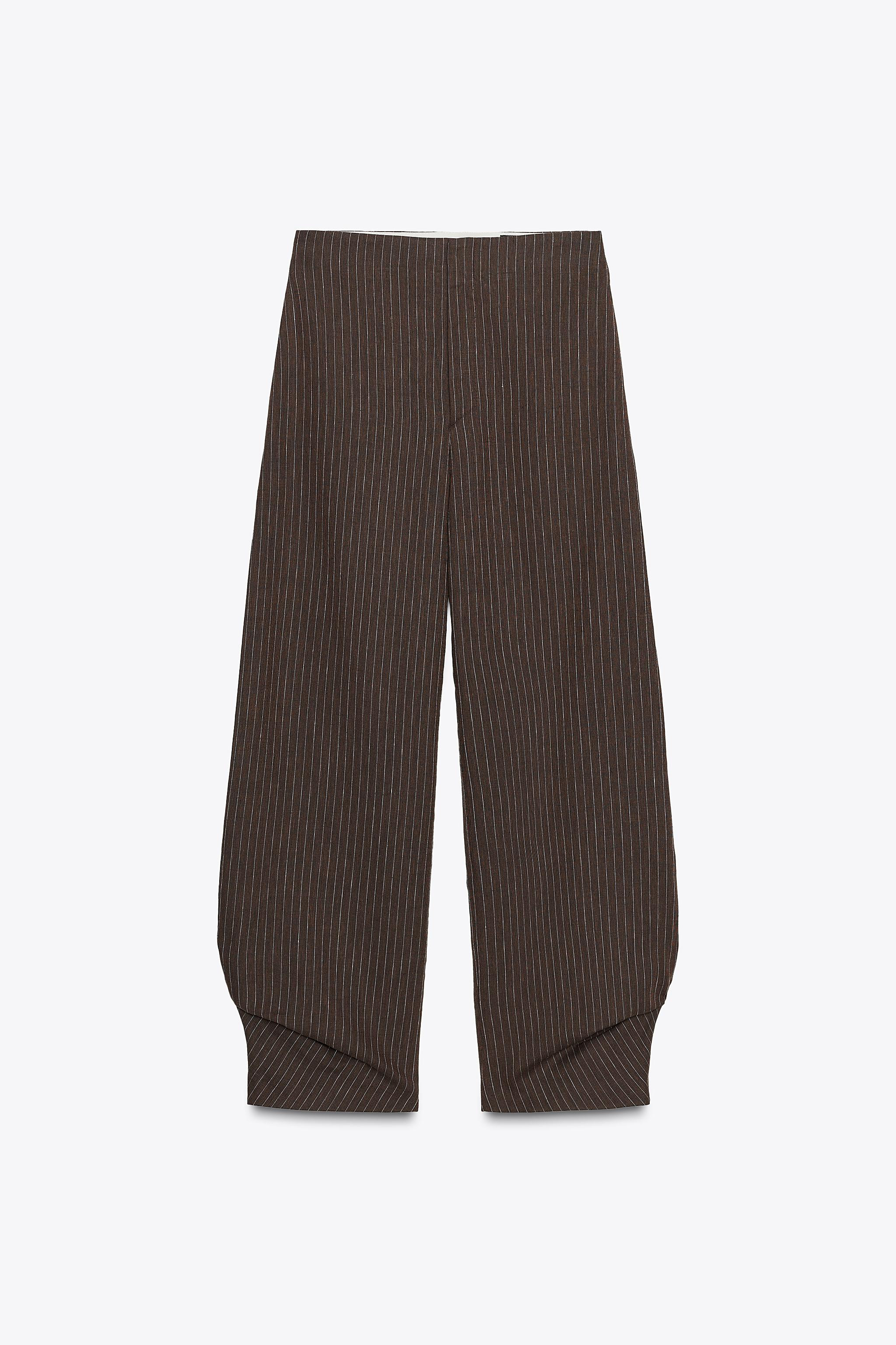 ZW COLLECTION STRIPED LINEN BLEND BALLOON PANTS | Zara US