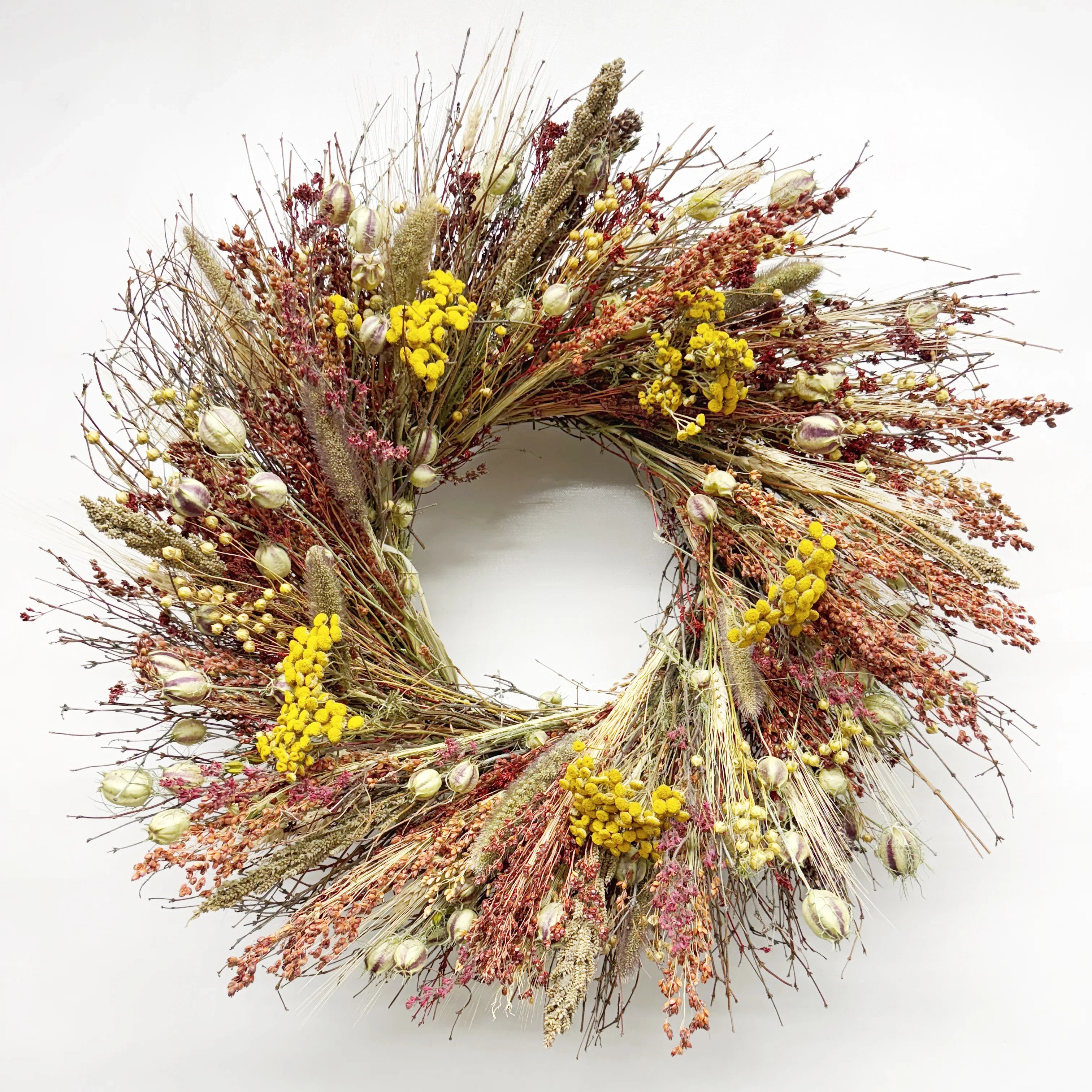 Natural Dried Harvest Broom Corn, Twigs, and Tansy Wreath | Joss & Main