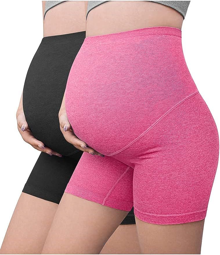 OQQ Women's 2-Pack Maternity Athletic Shorts Over The Belly Bump Seamless Active Yoga Leggings | Amazon (US)