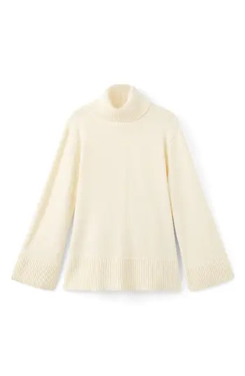 MANGO Ribbed Trim Turtleneck Sweater in Ecru at Nordstrom Rack, Size X-Small | Nordstrom Rack