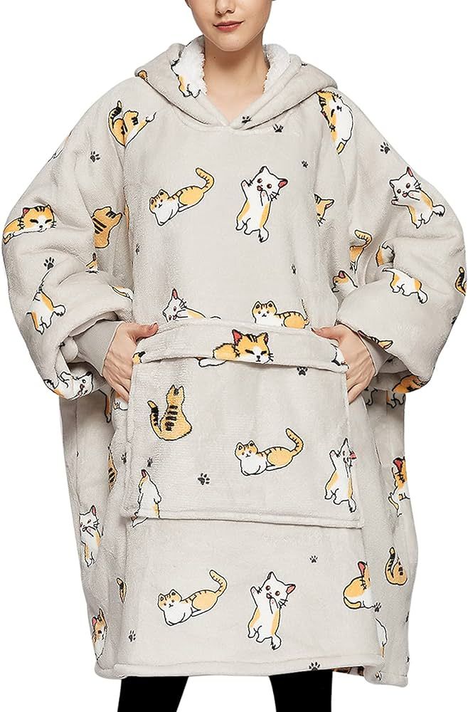 KFUBUO Wearable Blanket Hoodie for Adults Sherpa All Patterns Cat Oversized Sweatshirt Blanket wi... | Amazon (US)