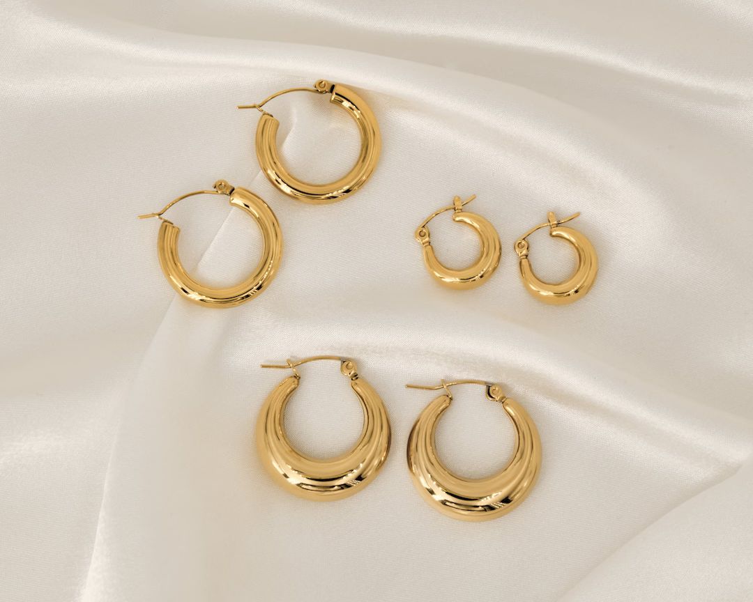 18K gold hoop earrings, thick hoop earrings, chunky hoops, 18k hoops, hypoallergenic earrings, me... | Etsy (US)