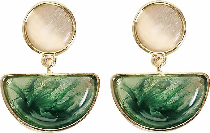 NIVANA Cat's Eye & Green Moss Agate Stone Earrings, Green Earrings For Women Dangle, Green Drop E... | Amazon (US)