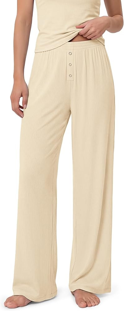 ODODOS Women's Bamboo Viscose Wide Leg Lounge Pants, Ultra Soft Ribbed | Amazon (US)