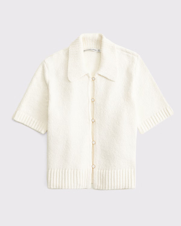 Women's Short-Sleeve Collared Cardigan | Women's Tops | Abercrombie.com | Abercrombie & Fitch (US)