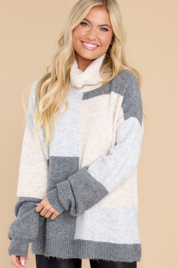 Keep Me Updated Grey Colorblock Sweater | Red Dress 