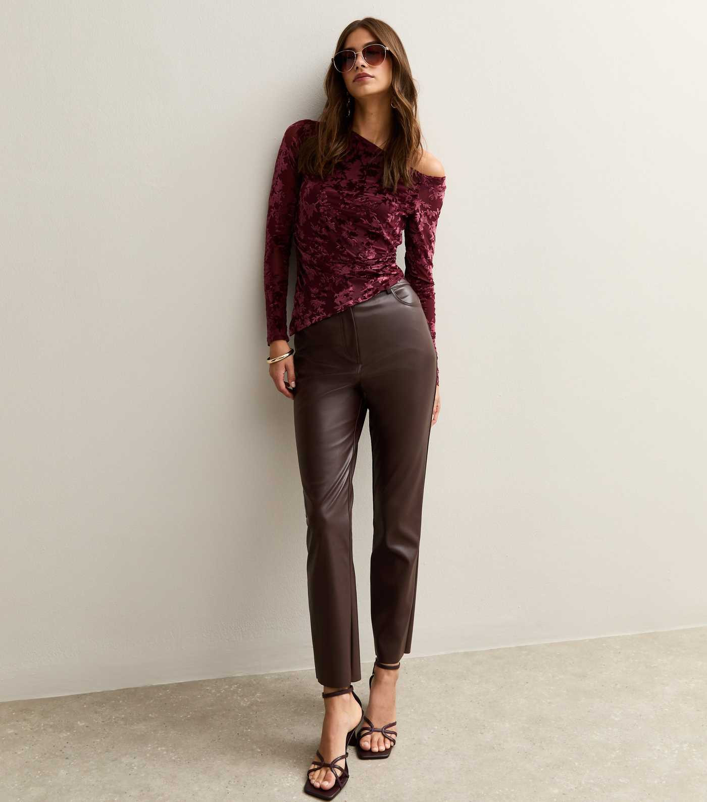 Dark Brown Faux Leather Straight Leg Trousers | New Look | New Look (UK)