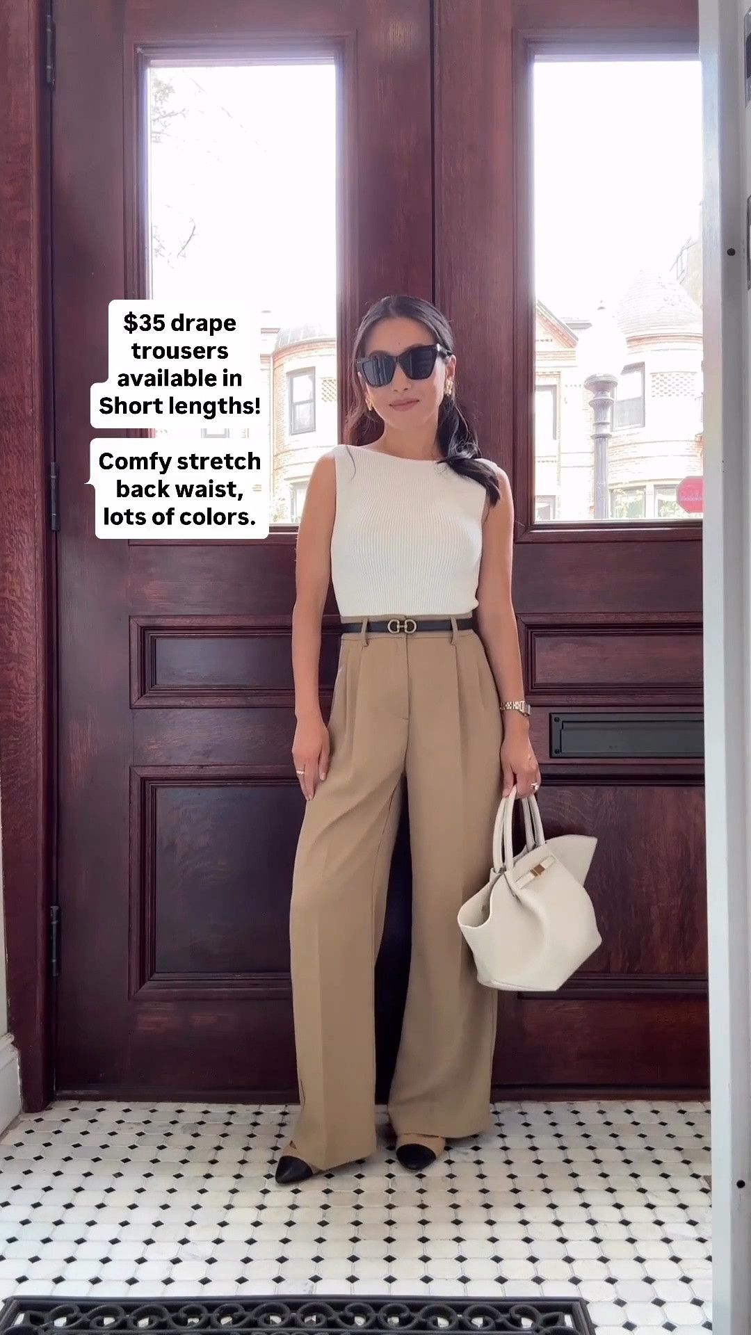Amazon prime deals: petite lightweight trousers on a budget! 

• lightweight trousers in Khaki Thin XS short, I own and recommend “khaki thin” and “black thin”. 

I’m 5 feet tall with a 25” waist and the XS Short fits me well. The Short length works with me best with a low kitten heel. 

Would say this fits a bit smaller than regular American sizing would not recommend the “white thin” bc too sheer. 

thin is better than thick fabrics for lightweight and drape. 

• old AF cream rib top sold out 
• Demellier bag 

Amazon prime day, Amazon fashion, prime day finds, petite pants, workwear, summer office style