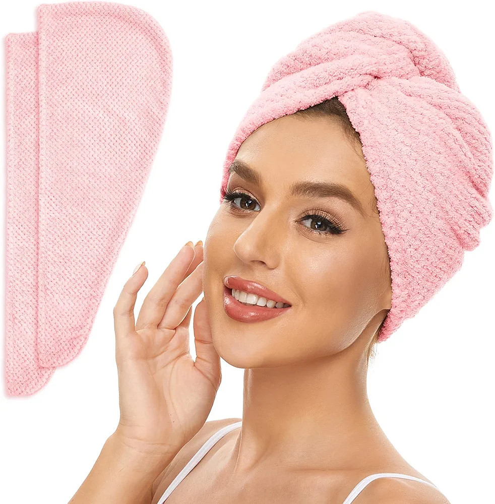 2 Pack Microfiber Hair Towel Wrap for Women, Anti Frizz Quick Drying Hair Turban for All Hair Sty... | Amazon (US)