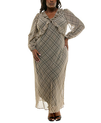 Plus Size Chiffon Ruffled V-Neck Maxi Dress | Macy's