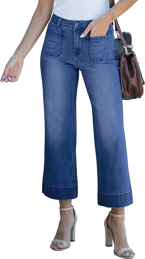 luvamia Wide Leg Jeans for Women Trendy High Waisted Flare Jeans Cropped Denim Pants Stretchy Bag... | Amazon (US)