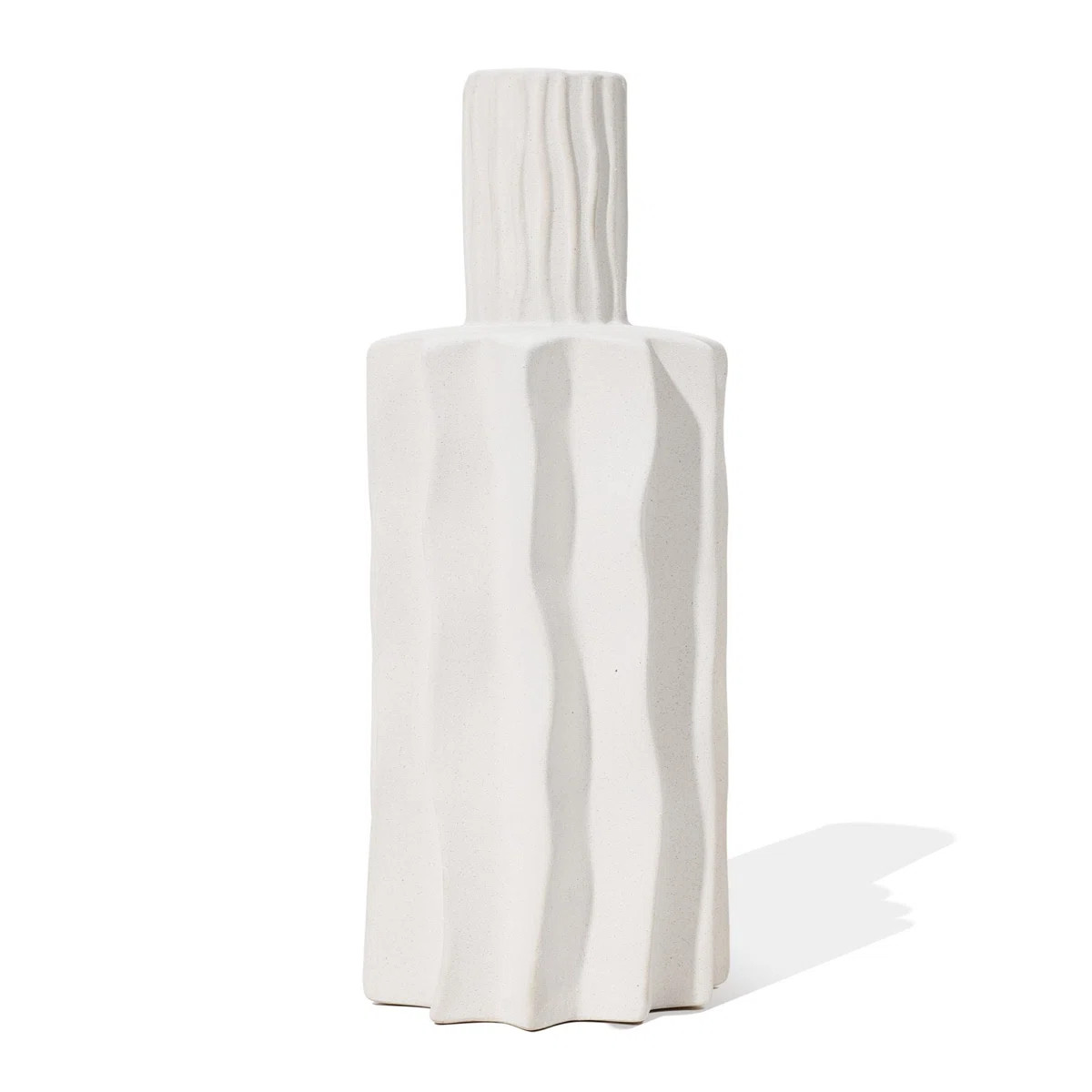 White Fluted Stoneware Table Vase, 15-Inch Modern Geometric Decoration | Wayfair North America