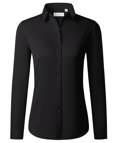 siliteelon Button Down Shirts for Women Long Sleeve Dress Shirts Wrinkle Free Collared Work Office Solid Blouses Tops Black | Amazon (US)