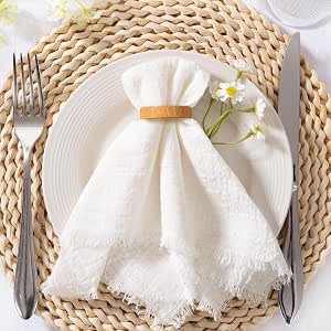 MLMC 6 Pack Ivory White Cloth Napkins with Fringe Boho Linen Napkins Washable Reusable Rustic Din... | Amazon (US)