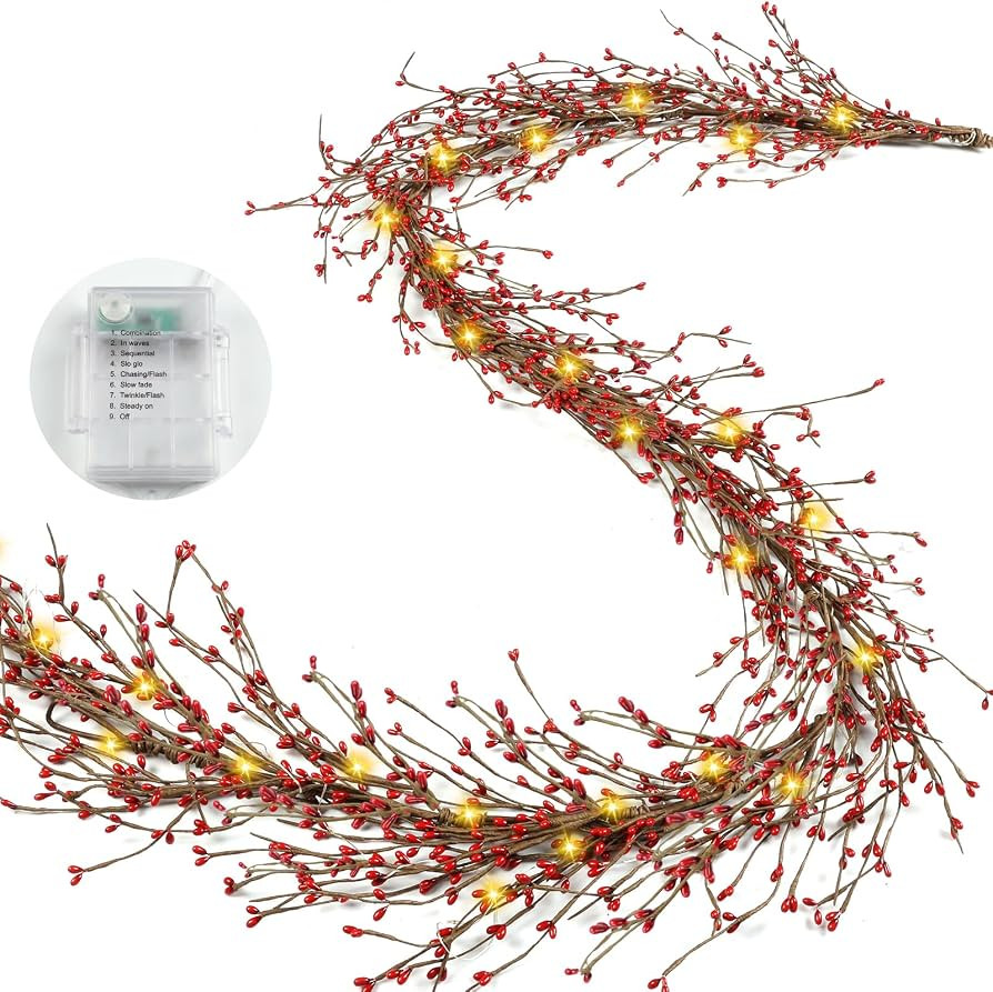 6FT Red Berry Garland with Lights, Artificial Berry Christmas Garland for Indoor and Outdoor Than... | Amazon (US)