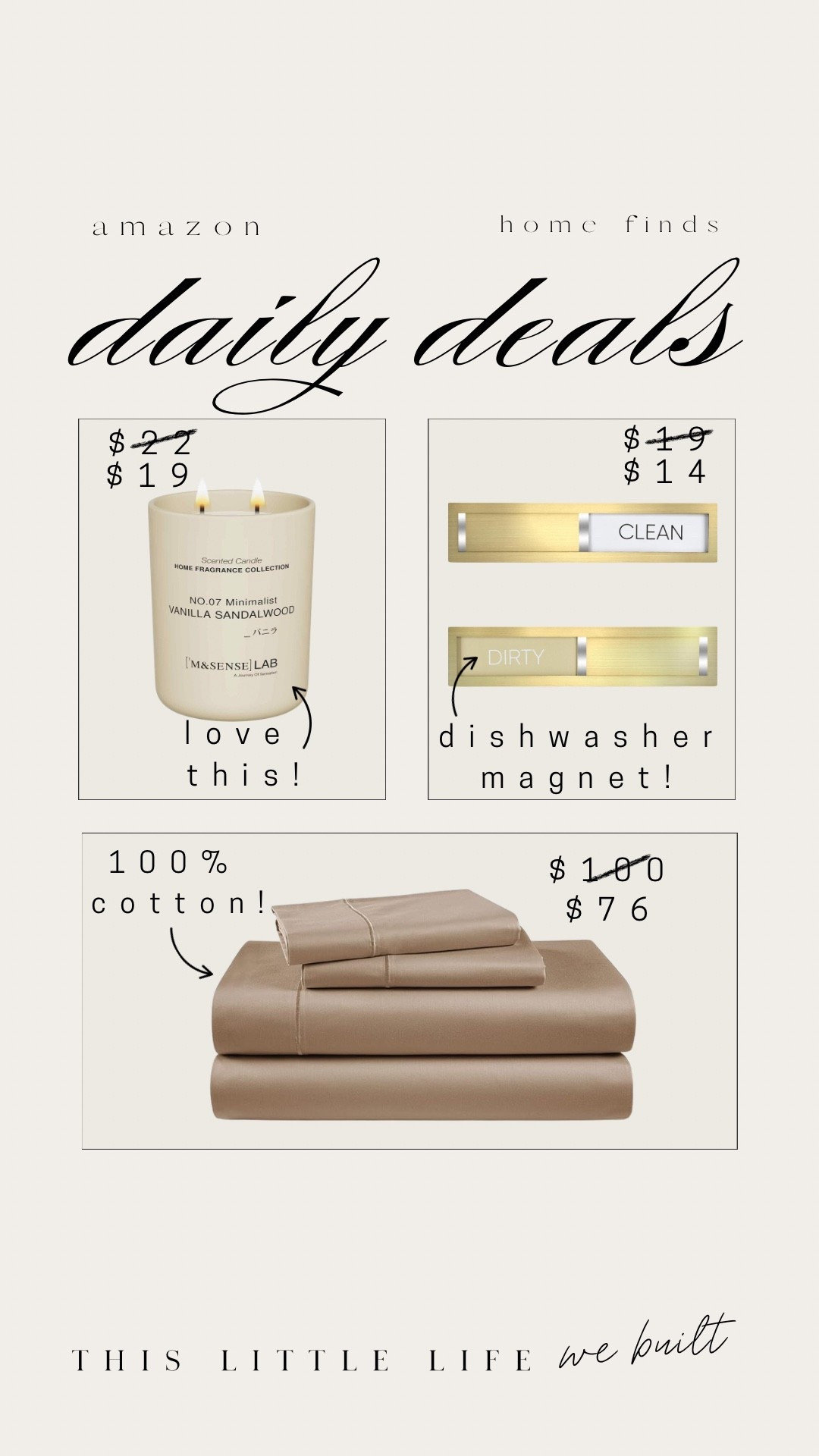 Amazon daily deals! 

Sheets, magnet for dishwasher, candle 

#LTKSaleAlert #LTKU #LTKHome