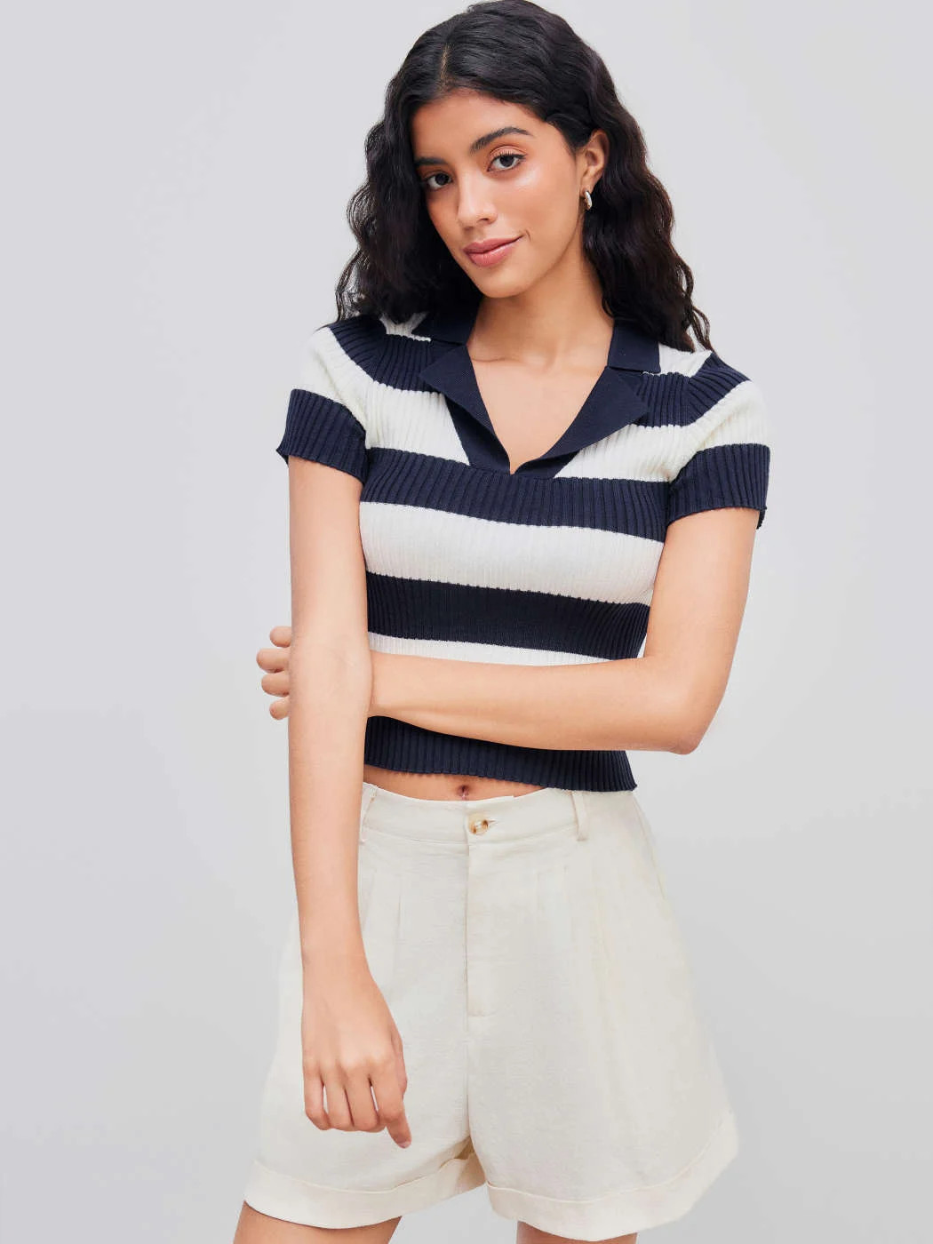Knit Polo Striped Short Sleeve Top | Cider