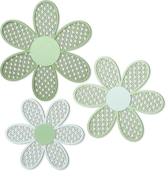 Maitys 3 Pieces Boho Daisy Wall Decor Natural Rattan Flower Wall Hanging Art Wooden Boho Art Nurs... | Amazon (US)