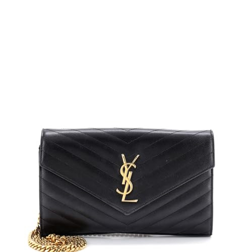 Saint Laurent, Pre-Loved Classic Monogram Wallet on Chain Matelasse Chevron Leather Medium, Black | Amazon (US)
