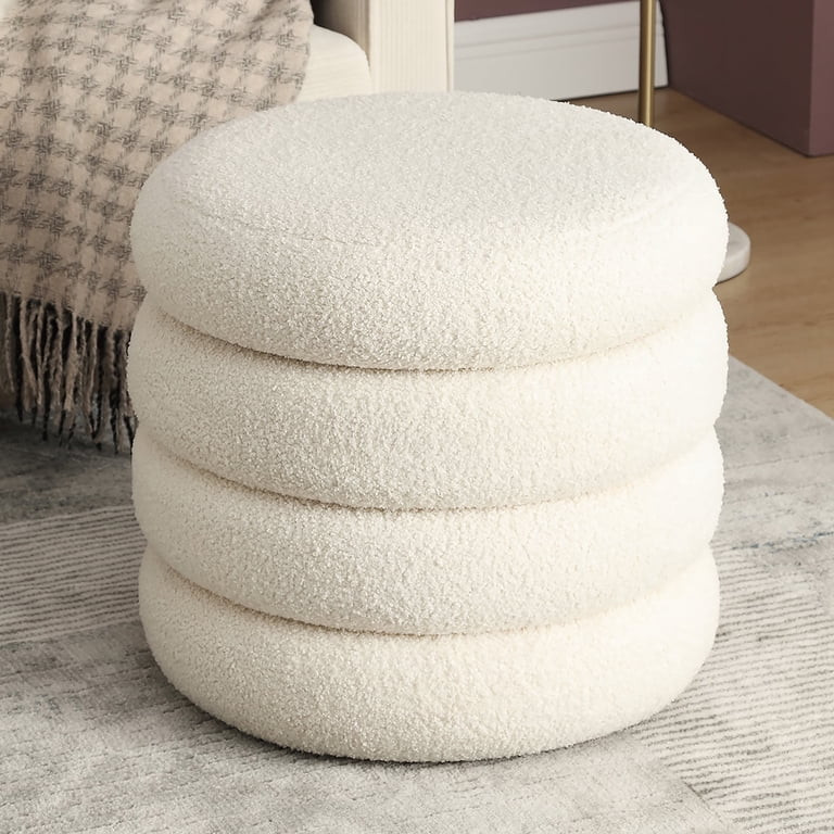 Zesthouse 19.5" Wide Round Boucle Storage Ottoman, Tufted Sherpa Ottoman Footstool for Living Roo... | Walmart (US)
