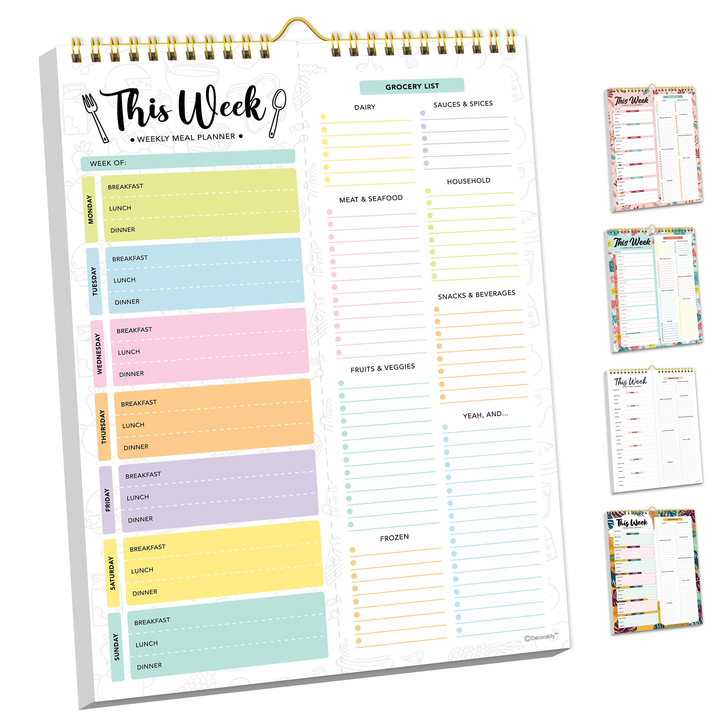 Decorably 52 Sheets Pastel Undated Weekly Meal Planner and Grocery List with Strong Magnets, 8.5x... | Amazon (US)