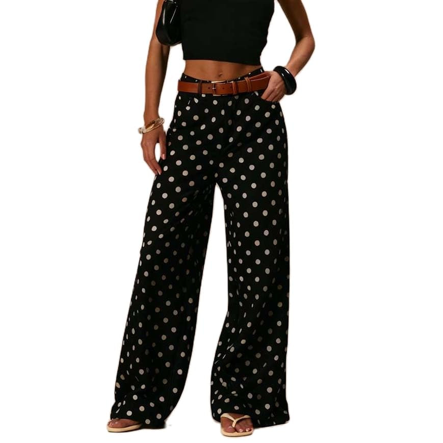 XBTCLXEBCO Polka Dot Jeans Women Y2K Print High Waisted Wide Leg Denim Pants Vintage Stretchy Boy... | Amazon (US)