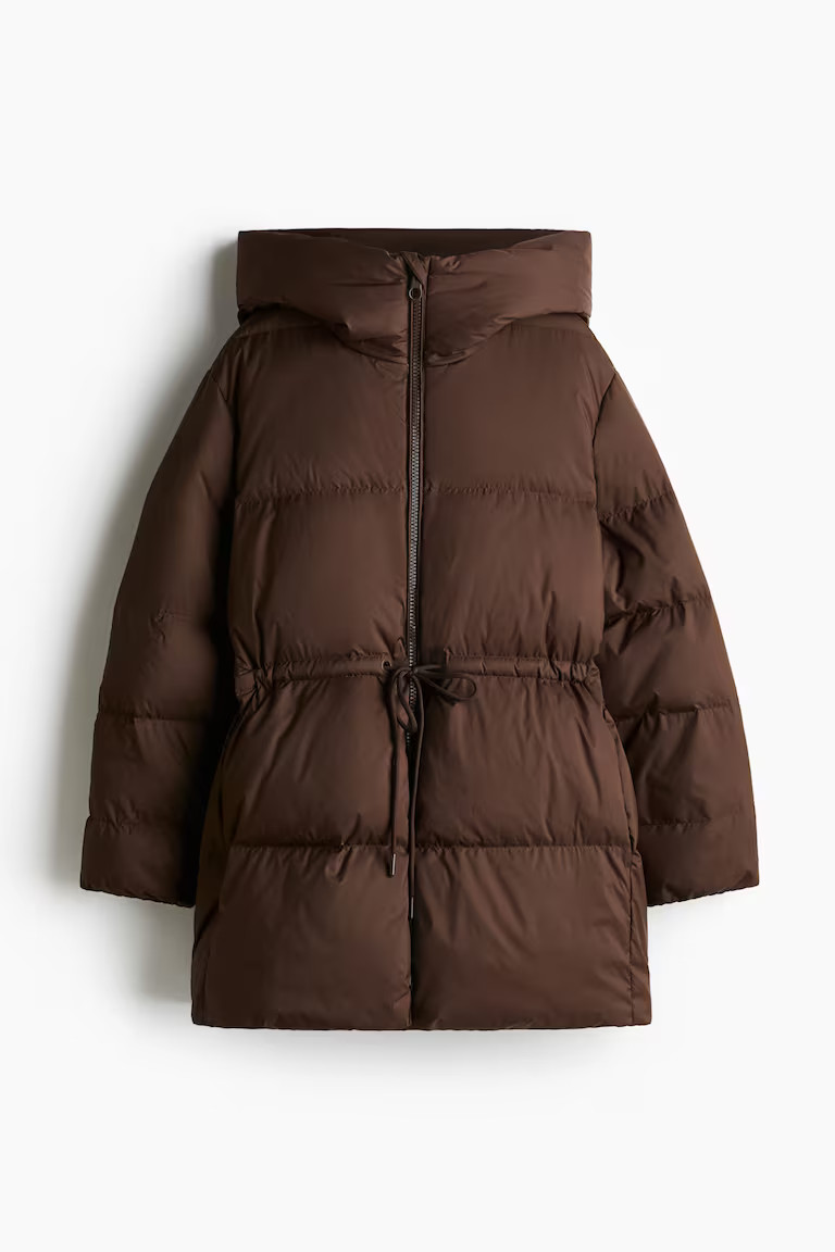 Hooded down puffer coat - Dark brown - Ladies | H&M GB | H&M (UK, MY, IN, SG, PH, TW, HK)