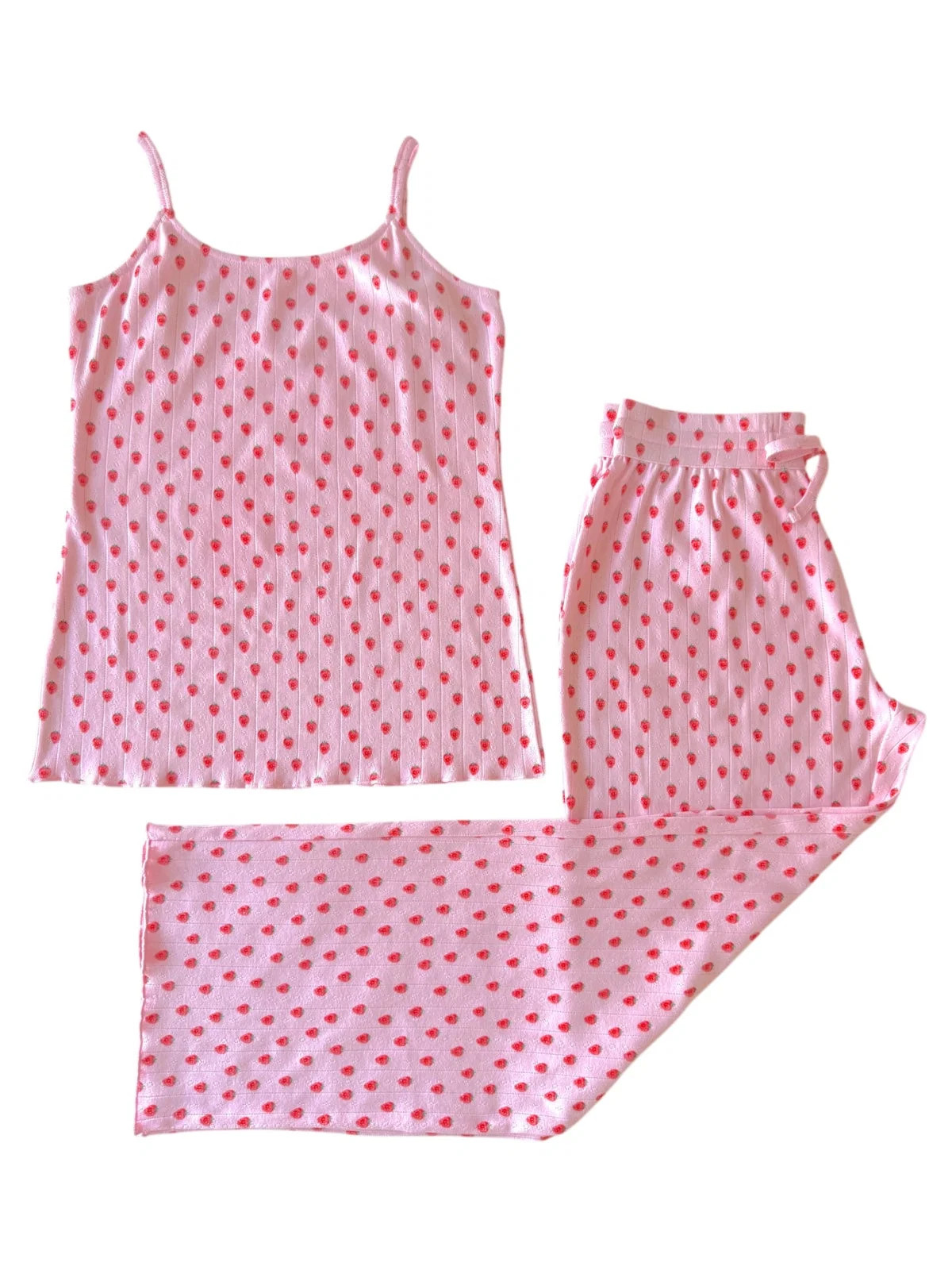 Pink Strawberry / Organic Pointelle Women's Cami Lounge Set | SpearmintLOVE