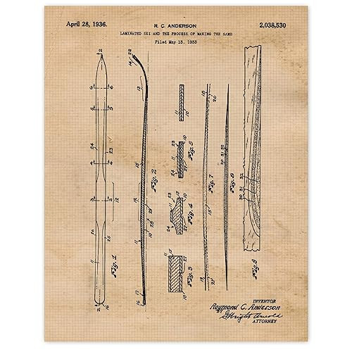 Vintage Laminated Ski Patent Prints, 1 (11x14) Unframed Photos, Wall Art Decor Gifts Under 20 for... | Amazon (US)