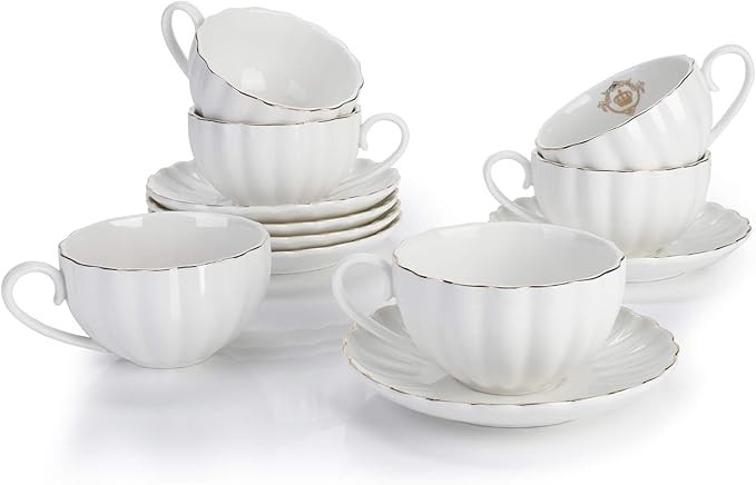 Amazingware Royal Tea Cups and Saucers, with Gold Trim and Gift Box, British Coffee Cups, Porcela... | Amazon (US)