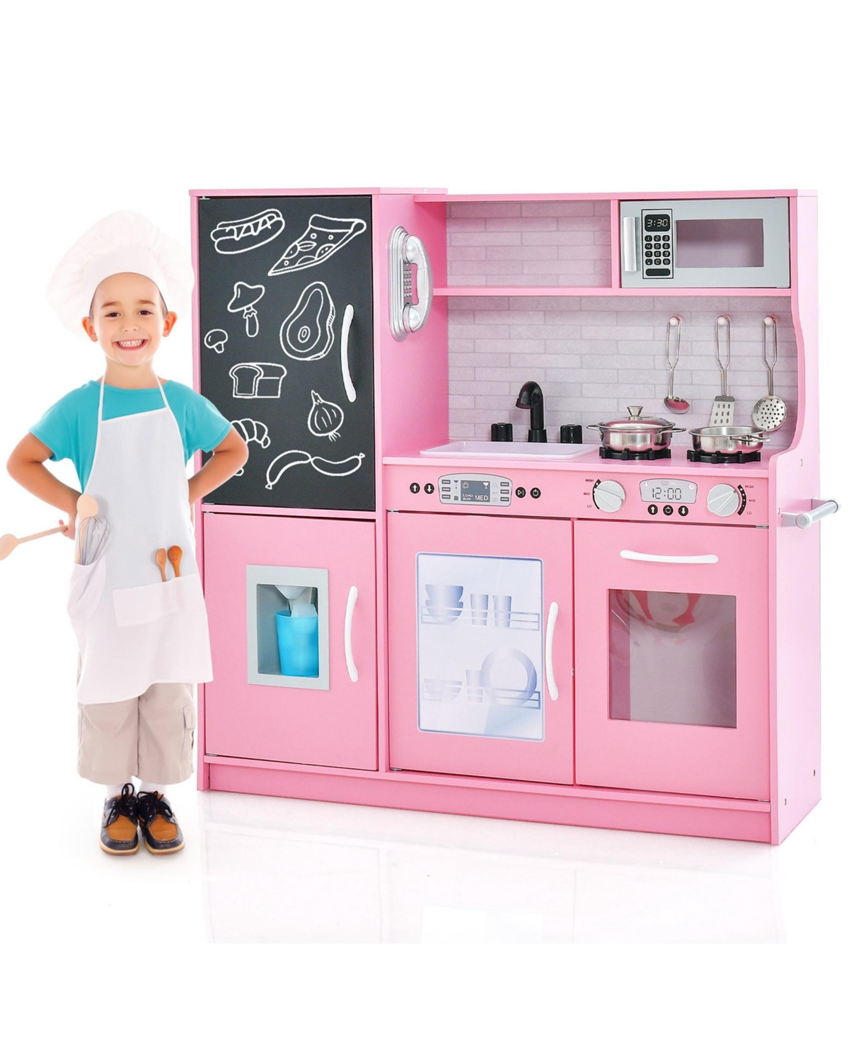 Kid's Pretend Play Kitchen Toddler Kitchen Play set with Blackboard - Pink | Macy's